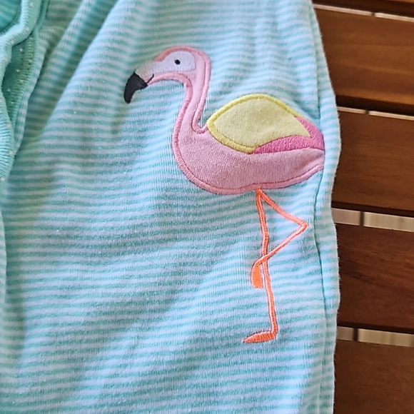 Carter's Teal White Stripped Baby Girl Flamingo Cotton Romper 3M - Picture 3 of 7
